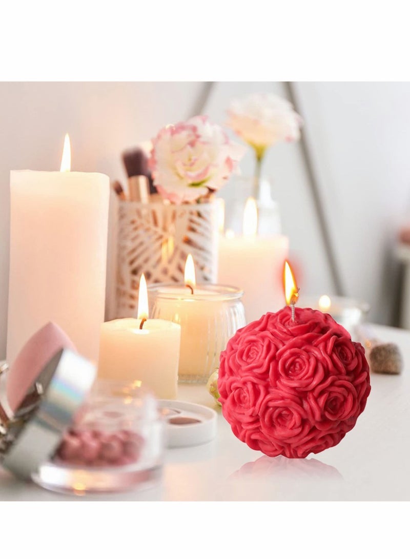 Candle Molds Silicone- Large Rose Ball Candle Molds 3D Rose Flowers Silicone Mould Valentine's Day Resin Casting Mold for DIY Candle Making Homemade Soap Polymer Clay Craft Plaster - Image 5